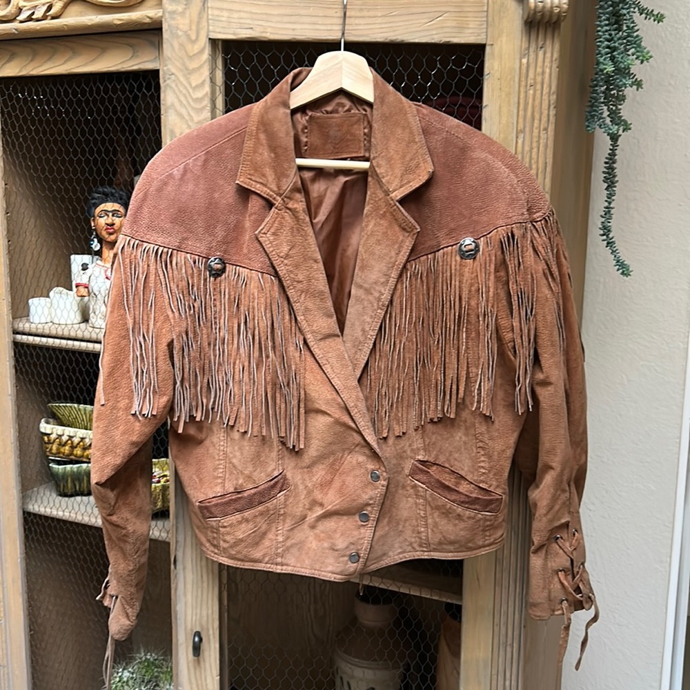 Vintage Paris Sports Club Leather Fringe Jacket